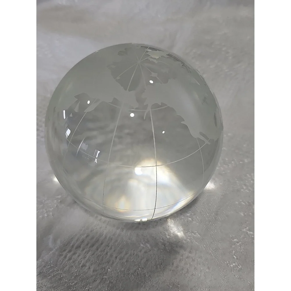 Vintage World Globe Paperweight Clear Frosted Glass Ball 3